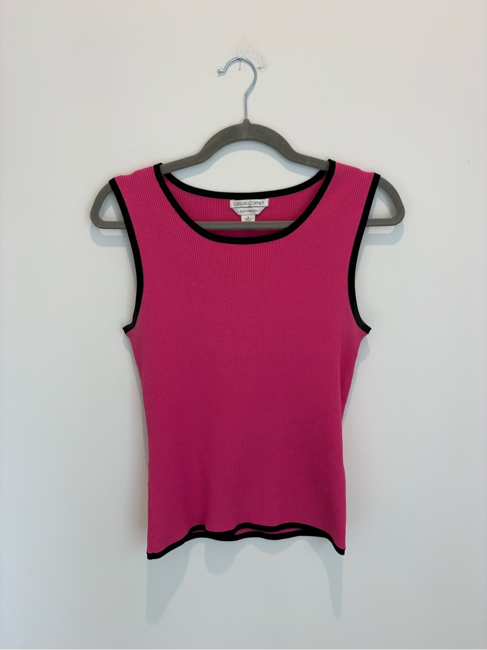 Casual Corner Hot Pink Ribbed Tank with Black Trim